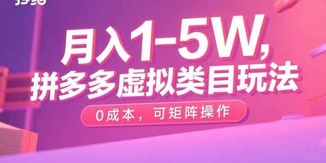 （15903期）月入1-5W，拼多多虚拟类目玩法，0成本，可矩阵操作-玩备项目资源网