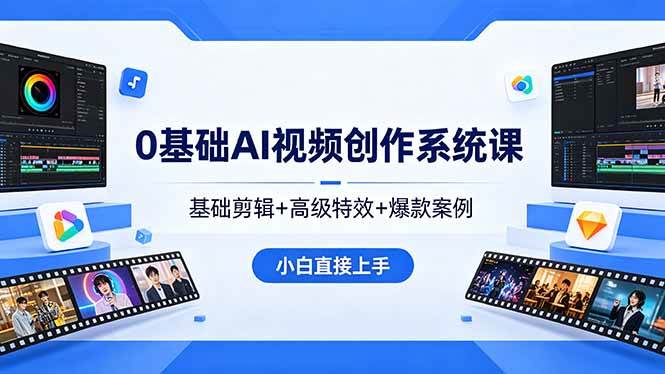 （18354期）0基础AI视频创作系统课，基础剪辑+高级特效+爆款案例，小白直接上手-玩备项目资源网