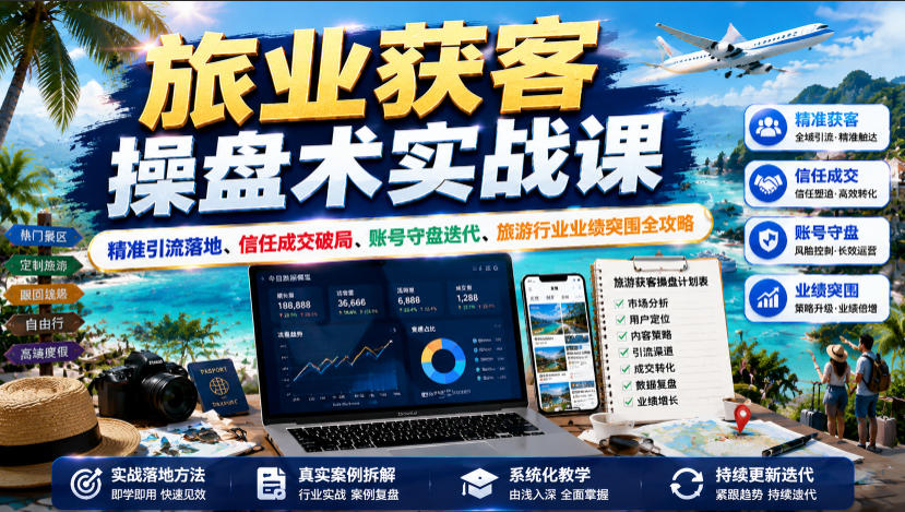 旅业获客操盘术实战课|精准引流落地、信任成交破局、账号守盘迭代、旅游行业业绩突围全攻略-玩备项目资源网