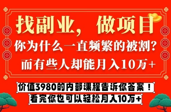 价值3980的网创内部课程，告诉你互联网创业月入10个W的秘密【揭秘】-玩备项目资源网