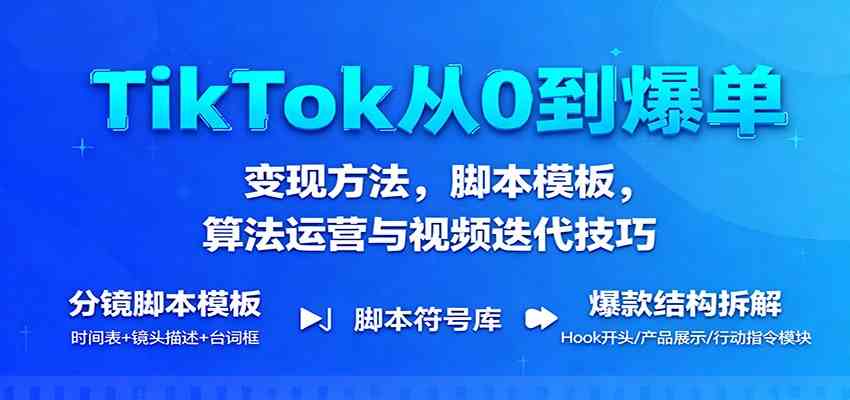 TikTok从0到爆单:变现方法,脚本模板,算法运营与视频迭代技巧-玩备项目资源网