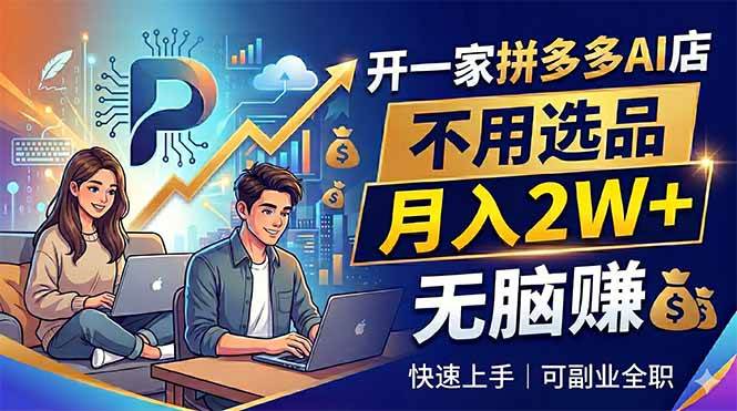 （18520期）开一家拼多多AI店，不用选品，月入2W+，无脑赚，可副业全职-玩备项目资源网