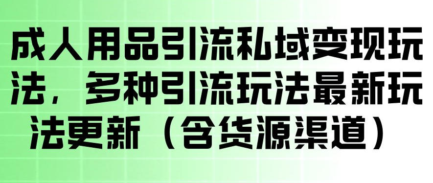 成人用品引流私域变现玩法,多种引流玩法最新玩法,操作简单(含货源渠道)-玩备项目资源网