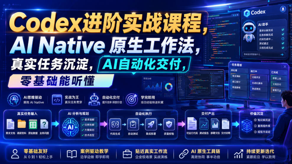 Codex进阶实战课｜AI Native原生工作法，22节真实任务落地，从配置到AI自动化交付全链路教程-玩备项目资源网