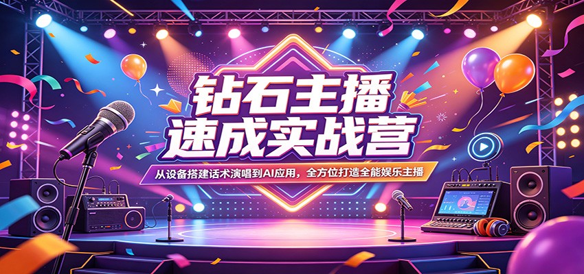 钻石主播速成实战营：从设备搭建话术演唱到AI应用，全方位打造全能娱乐主播-玩备项目资源网