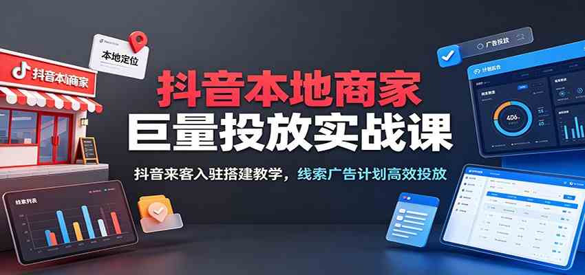 抖音本地商家巨量投放实战课:抖音来客入驻搭建教学,线索广告计划高效投放-玩备项目资源网