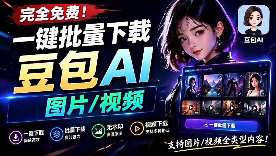 （19107期）Github最新发布！一键批量下载豆包AI无水印图片/视频，简单易用，自动解析提示词，doubao-downloader-玩备项目资源网