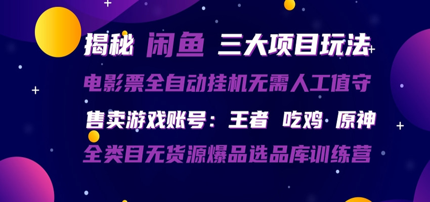 闲鱼三种玩法 全自动电影票 售卖游戏账号 爆品选品库训练营-玩备项目资源网