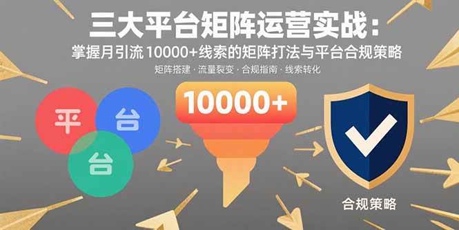 （15841期）三大平台矩阵运营实战：掌握月引流10000+线索的矩阵打法与平台合规策略-玩备项目资源网