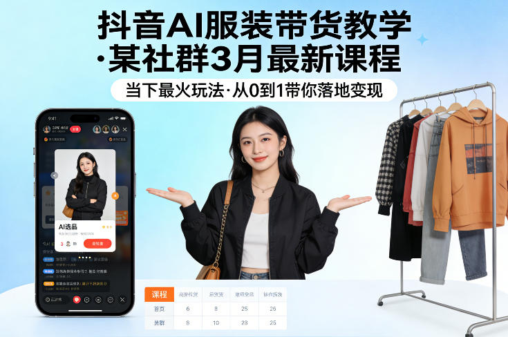 抖音AI服装带货教学，某社群3月最新课程，当下最火玩法，从0到1带你落地变现-玩备项目资源网