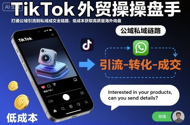 TikTok外贸操盘手，打通公域引流到私域成交全链路，低成本获取高质量海外询盘-玩备项目资源网