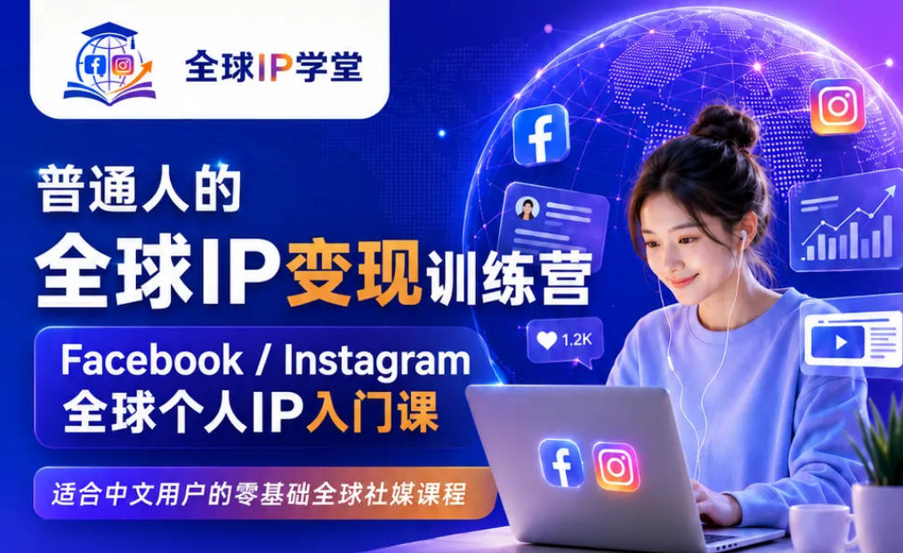普通人的全球IP变现训练营,Facebook/Instagram全球个人IP入门课,零基础全球社媒课程-玩备项目资源网