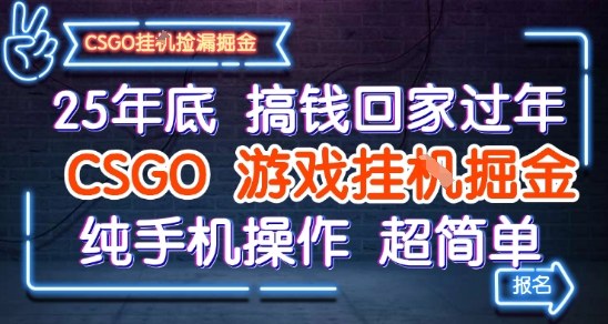 25年底搞钱回家过年，CSGO游戏挂G掘金，纯手机操作超简单【揭秘】-玩备项目资源网