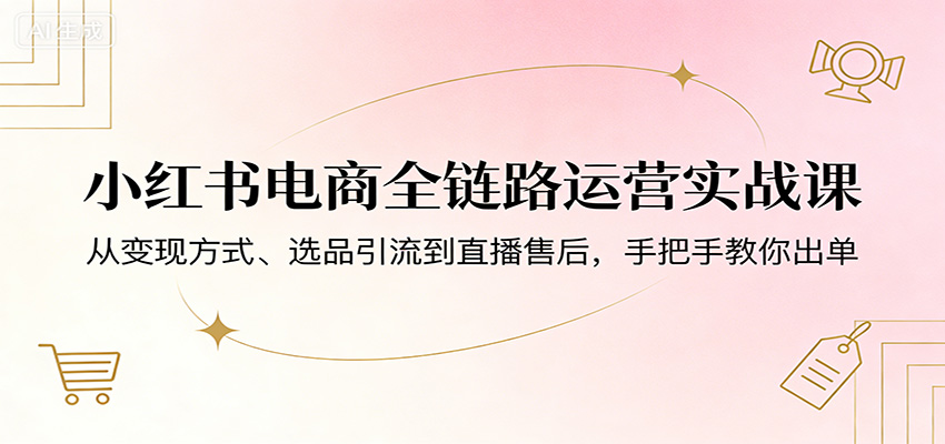 小红书电商全链路运营实战课：从变现方式、选品引流到直播售后，手把手教你出单-玩备项目资源网