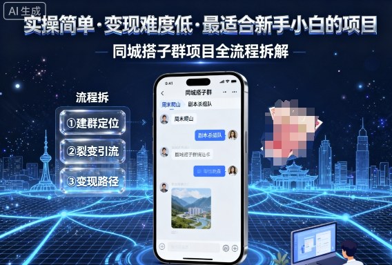 实操简单，变现难度低，最适合新手小白做的项目，每天轻松收入3张，同城搭子群项目全流程拆解-玩备项目资源网
