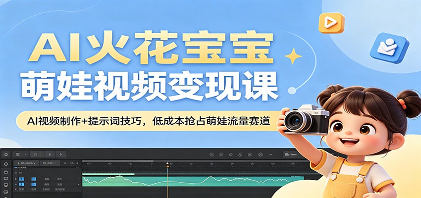 AI火花宝宝萌娃视频变现课：AI视频制作+提示词技巧，低成本抢占萌娃流量赛道-玩备项目资源网