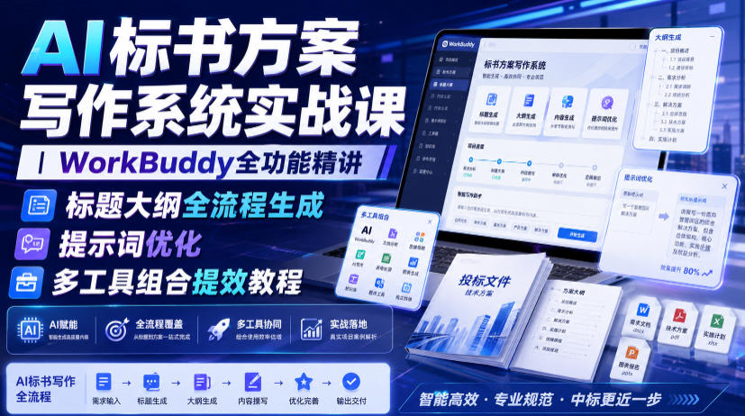 AI标书方案写作系统实战课|WorkBuddy全功能精讲・标题大纲全流程生成・提示词优化・多工具组合提效教程-玩备项目资源网