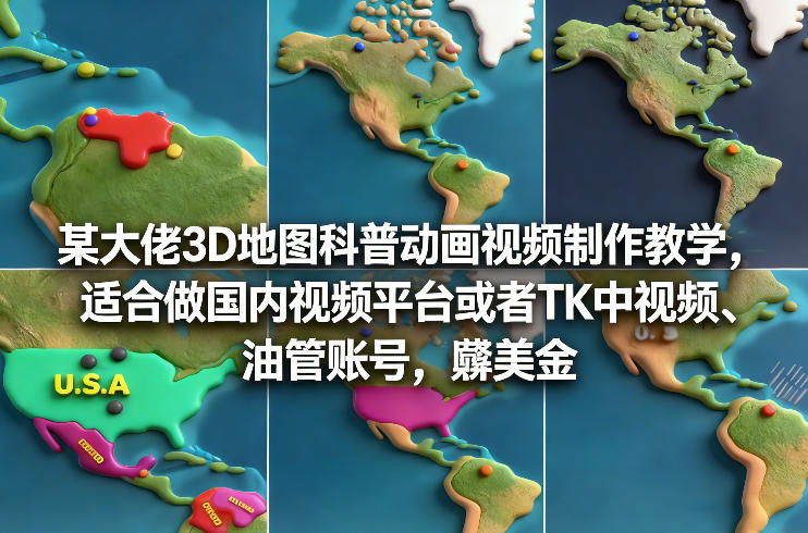 某大佬3D地图科普动画视频制作教学，适合做国内视频平台或者TK中视频、油管账号，賺美金-玩备项目资源网