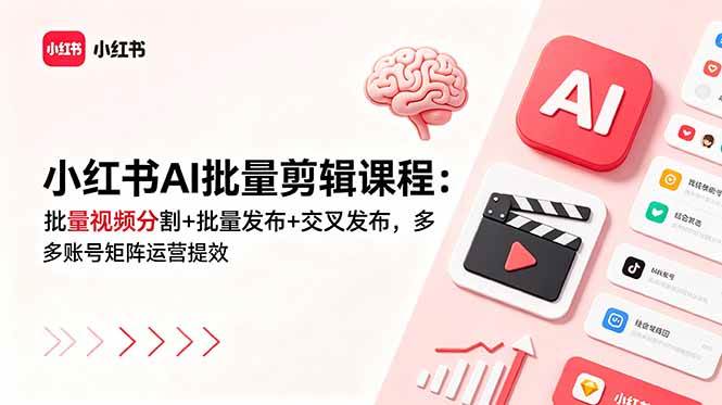 （18959期）小红书AI批量剪辑课程：批量视频分割+批量发布+交叉发布，多账号矩阵运营提效-玩备项目资源网