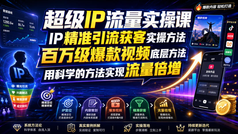 超级IP流量实操课,IP精准引流获客实操方法,百万级爆款视频底层方法,用科学的方法实现流量倍增-玩备项目资源网