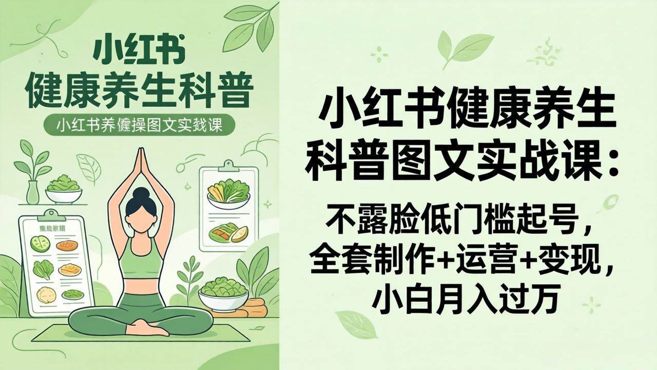 （18033期）2026小红书健康养生科普图文实战课：不露脸低门槛起号，全套制作+运营+变现，小白月入过万-玩备项目资源网