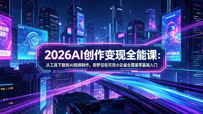 （18553期）2026AI创作变现全能课-更新5月：从工具下载到AI视频制作，即梦豆包可灵小云雀全覆盖零基础入门-玩备项目资源网