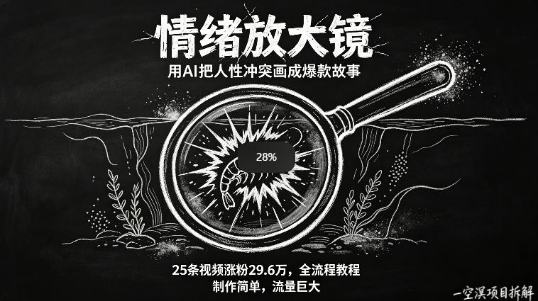 AI制作“情绪放大镜“视频，25条视频涨粉29.6W粉，流量巨大，制作简单，全流程教程-玩备项目资源网