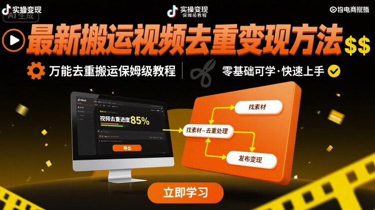 最新搬运视频去重变现方法，万能去重搬运保姆级教程-玩备项目资源网