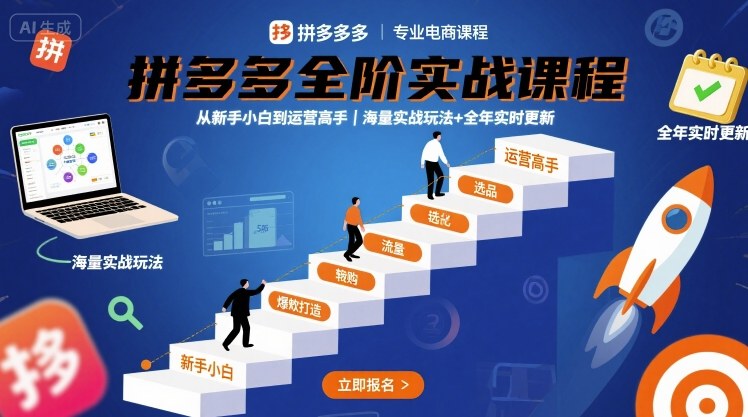 拼多多全阶实战课程，从新手小白到运营高手，海量实战玩法+全年实时更新【2025年9月更新】-玩备项目资源网