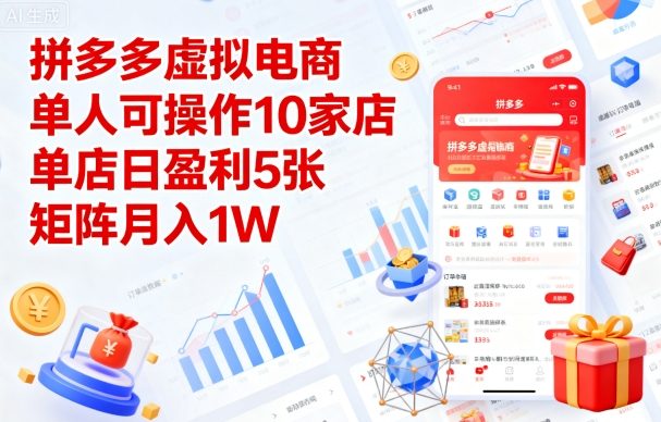 拼多多虚拟电商，单人可操作10家店，单店日盈利5张，矩阵月入1W+【揭秘】-玩备项目资源网
