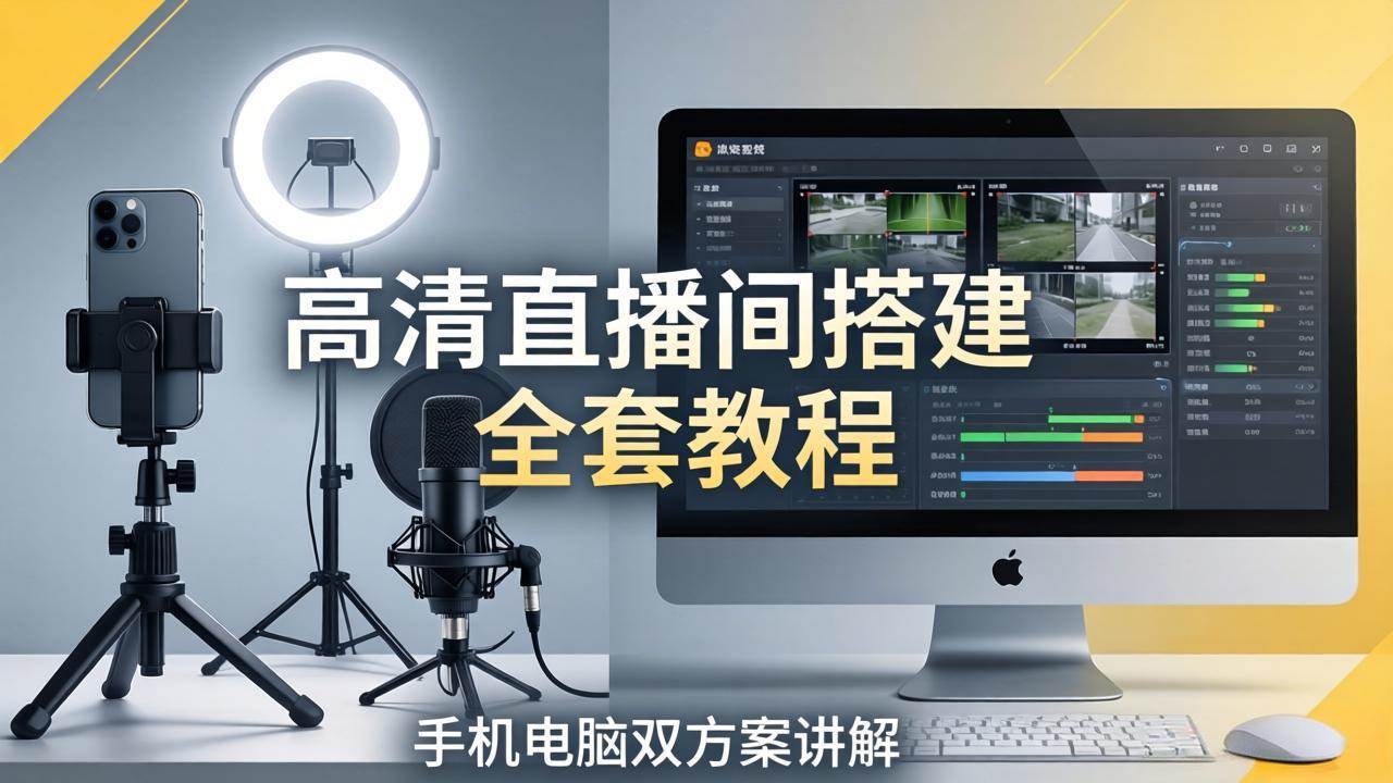 （18104期）高清直播间搭建全套教程，手机电脑双方案讲解，设备选型调试多机位实操教学-玩备项目资源网