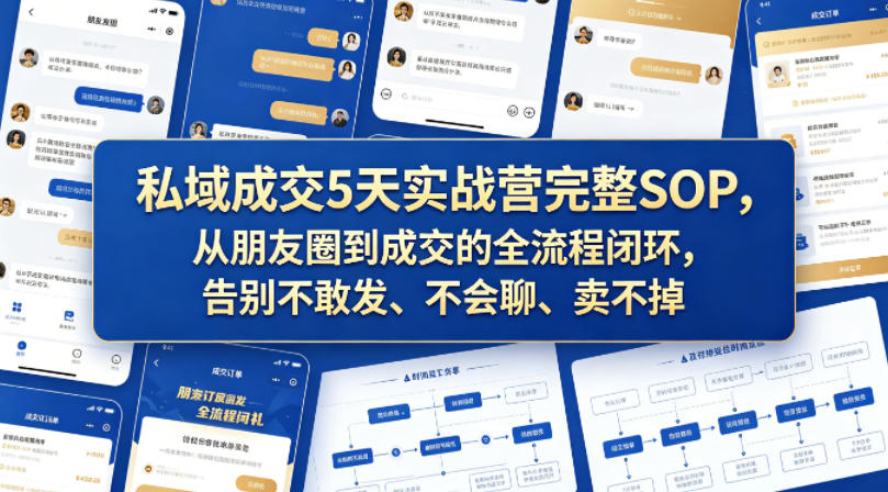 私域成交5天实战营完整SOP，从朋友圈到成交的全流程闭环，告别不敢发、不会聊、卖不掉-玩备项目资源网