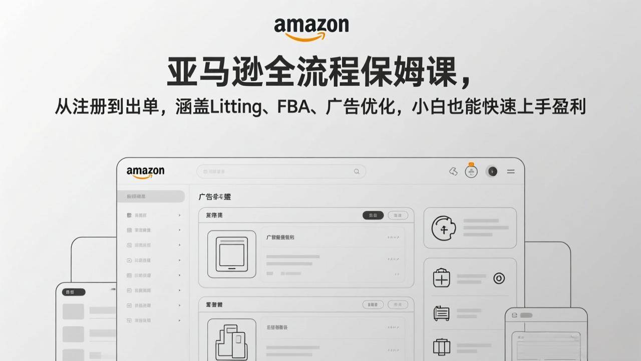 （17293期）亚马逊全流程保姆课，从注册到出单，涵盖Listing、FBA、广告优化，小白也能快速上手盈利-玩备项目资源网
