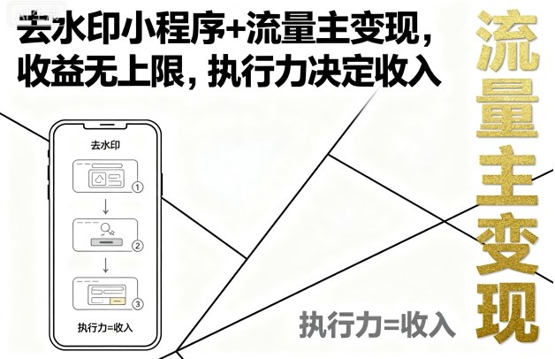 去水印小程序+流量主变现，收益无上限，执行力决定收入-玩备项目资源网