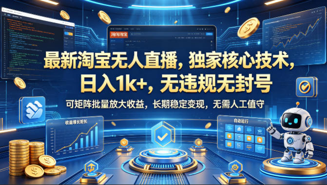 最新淘宝无人直播，独家核心技术，日入1k+，无违规无封号，可矩阵批量放大，长期稳定，无需人工值守【揭秘】-玩备项目资源网