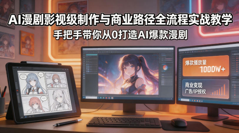 AI漫剧影视级制作与商业路径全流程实战教学，手带你从0打造AI爆款漫剧-玩备项目资源网