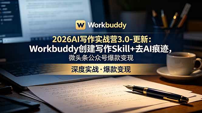 （18995期）2026AI写作实战营3.0-更新：Workbuddy创建写作Skill+去AI痕迹，微头条公众号爆款变现-玩备项目资源网