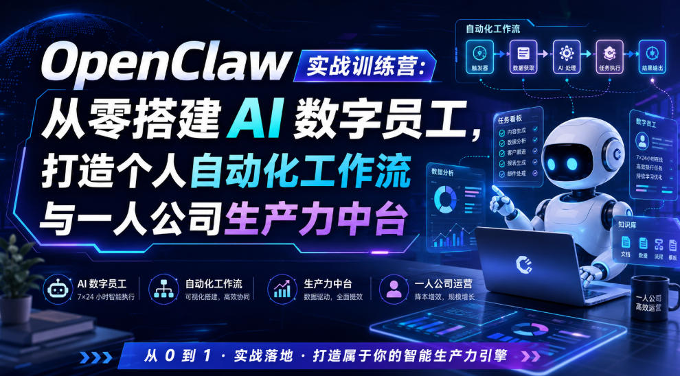 OpenClaw实战训练营:从零搭建AI数字员工,打造个人自动化工作流与一人公司生产力中台-玩备项目资源网