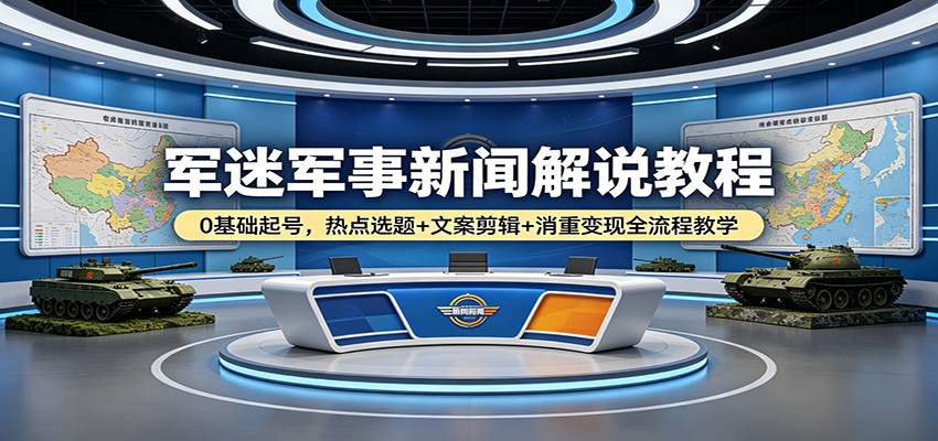 军迷军事新闻解说教程：0基础起号，热点选题+文案剪辑+消重变现全流程教学-玩备项目资源网
