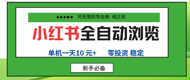 小红书全自动浏览项目，零投资，全程手机去跑，单账号一天10米+，可无限矩阵去做【揭秘】-玩备项目资源网