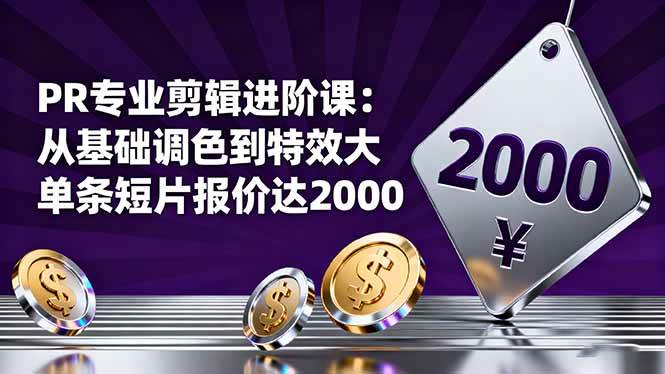 （16381期）PR专业剪辑进阶课：从基础调色到特效大片的进阶技能，单条短片报价达2000-玩备项目资源网