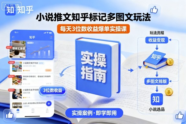 小说推文知乎标记多图文玩法，每天3位数收益爆单实操课-玩备项目资源网