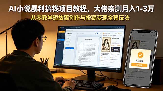 (18898期)AI小说暴利搞钱项目教程,大佬亲测月入1-3万,从零教学短故事创作与投稿变现全套玩法-玩备项目资源网
