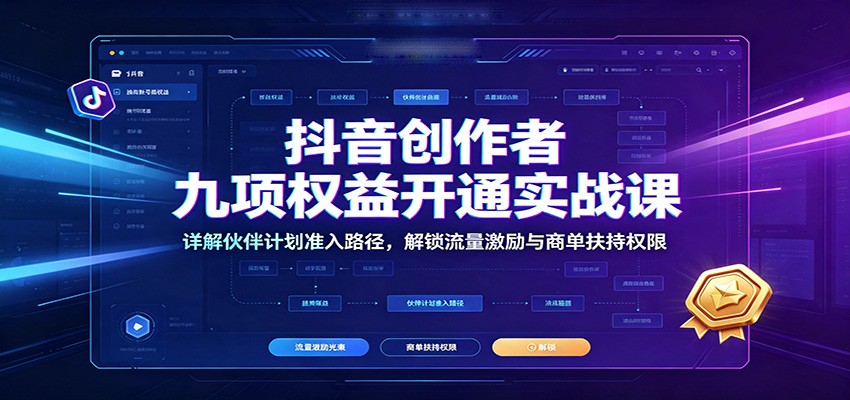 抖音创作者九项权益开通实战课：详解伙伴计划准入路径，解锁流量激励与商单扶持权限-玩备项目资源网