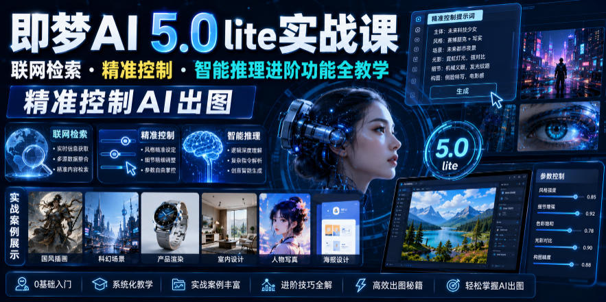 即梦AI 5.0 lite实战课,联网检索・精准控制・智能推理进阶功能全教学,精准控制AI出图-玩备项目资源网