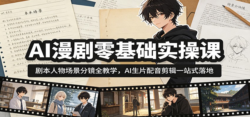 AI漫剧零基础实操课:剧本人物场景分镜全教学,AI生片配音剪辑一站式落地-玩备项目资源网