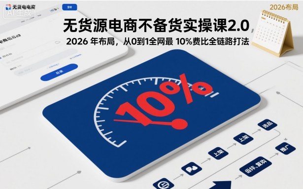 无货源电商不备货实操课2.0,2026年布局,从0到1全网最低10%费比全链路打法【更新26年3月】-玩备项目资源网