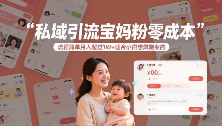 私域引流宝妈粉零成本流程简单月入超过1W+适合小白想做副业的-玩备项目资源网