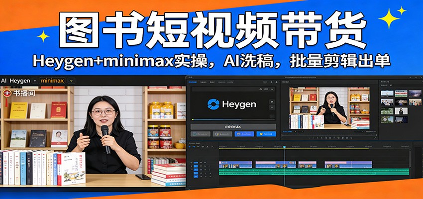 图书短视频带货：Heygen+minimax实操，AI洗稿 ，批量剪辑出单-玩备项目资源网