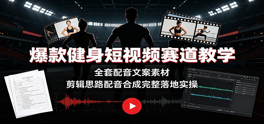 爆款健身短视频赛道教学:全套配音文案素材,剪辑思路配音合成完整落地实操-玩备项目资源网